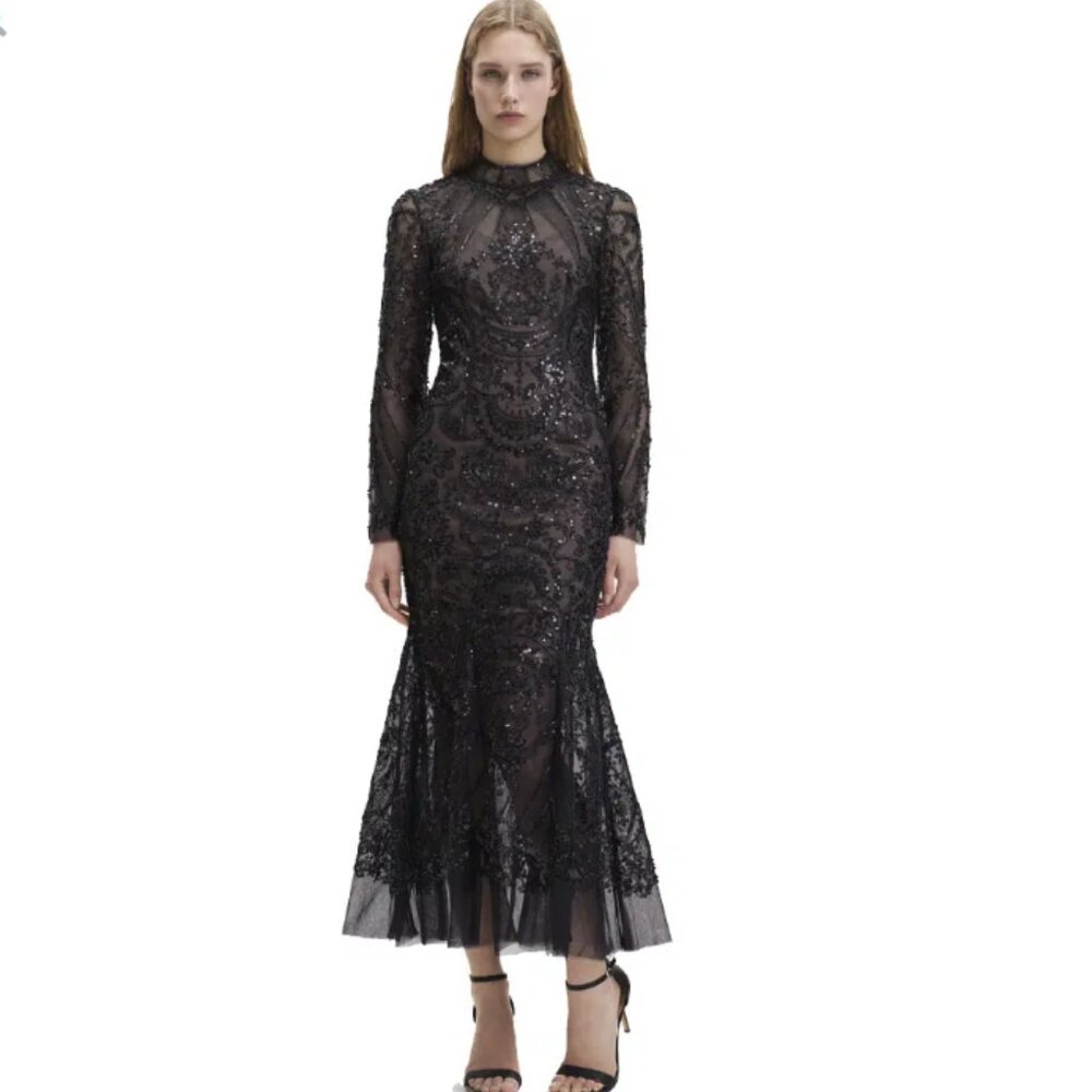 Self-Portrait Black Embellished Midi Dress